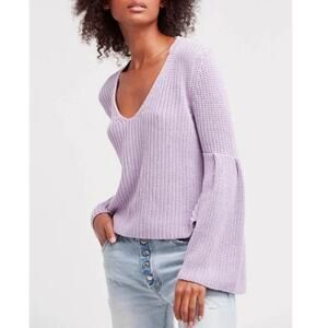 Free People sz S purple knit bell sleeve 100% cotton sweater NWOT‎